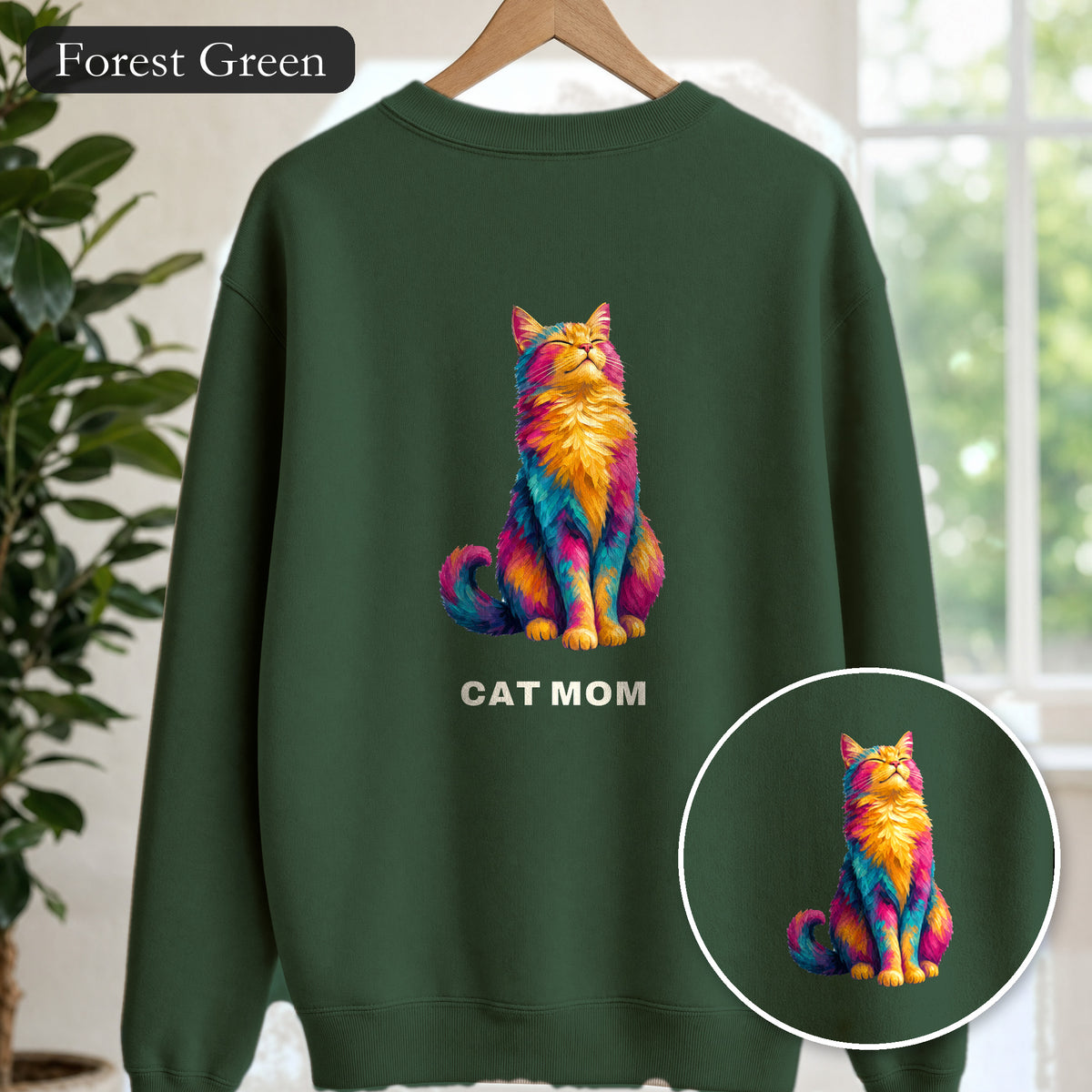 Cat Mom Shirt, Vibrant Painterly Cat Tee, Bold Cat Lover Gift, Colorful Cat Owner Sweatshirt