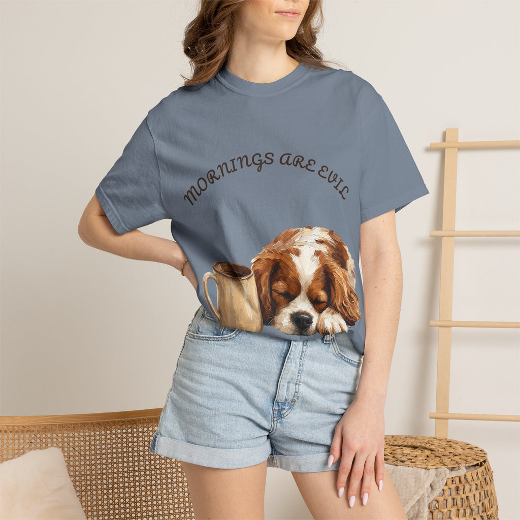 Mornings Are Evil Shirt, Funny Lazy Dog Coffee Tee, Not a Morning Person Gift, Painterly Dog Lover Sweatshirt