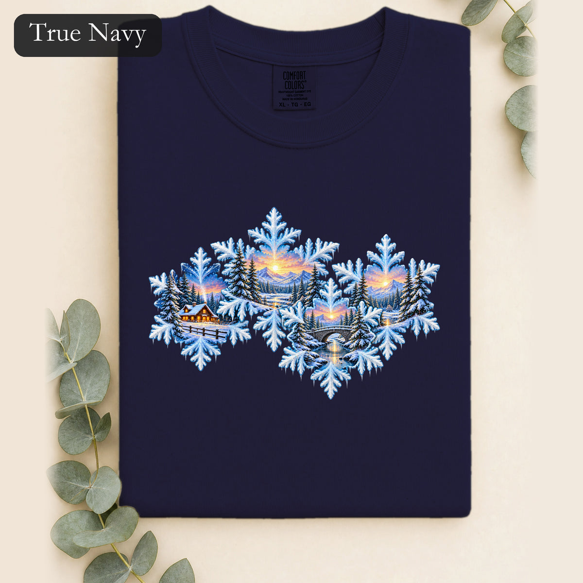 Snowflake Scenic Sunset Shirt | Winter Lake Landscape