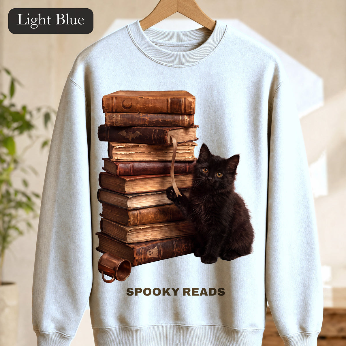 Spooky Reads Cat Sweatshirt, TBR Halloween Book Crewneck, Bookish Spooky Season Sweatshirt, Book Lover Black Cat Gift