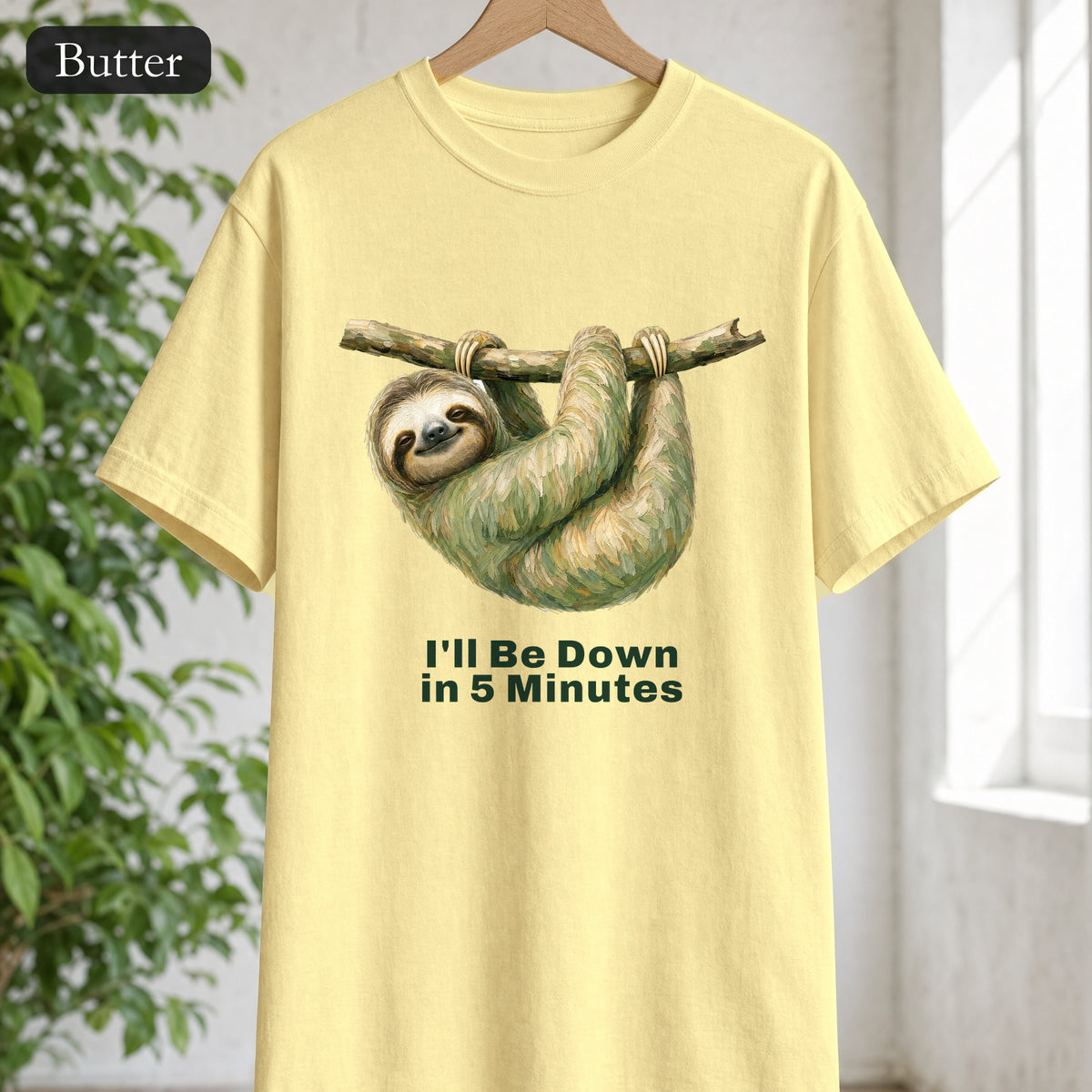 Sloth Shirt, I'll Be Down in 5 Minutes Tee, Funny Lazy Sloth Gift, Painterly Introvert Sweatshirt