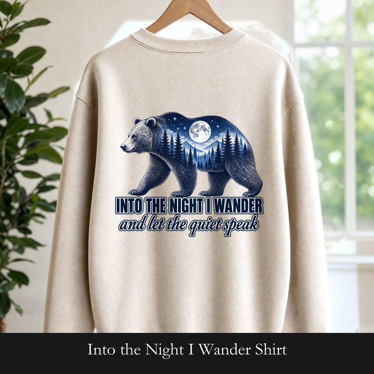 Into the Night I Wander Shirt, Bear Double Exposure Tee, Moonlit Forest Camping Gift, Woodland Nature Sweatshirt