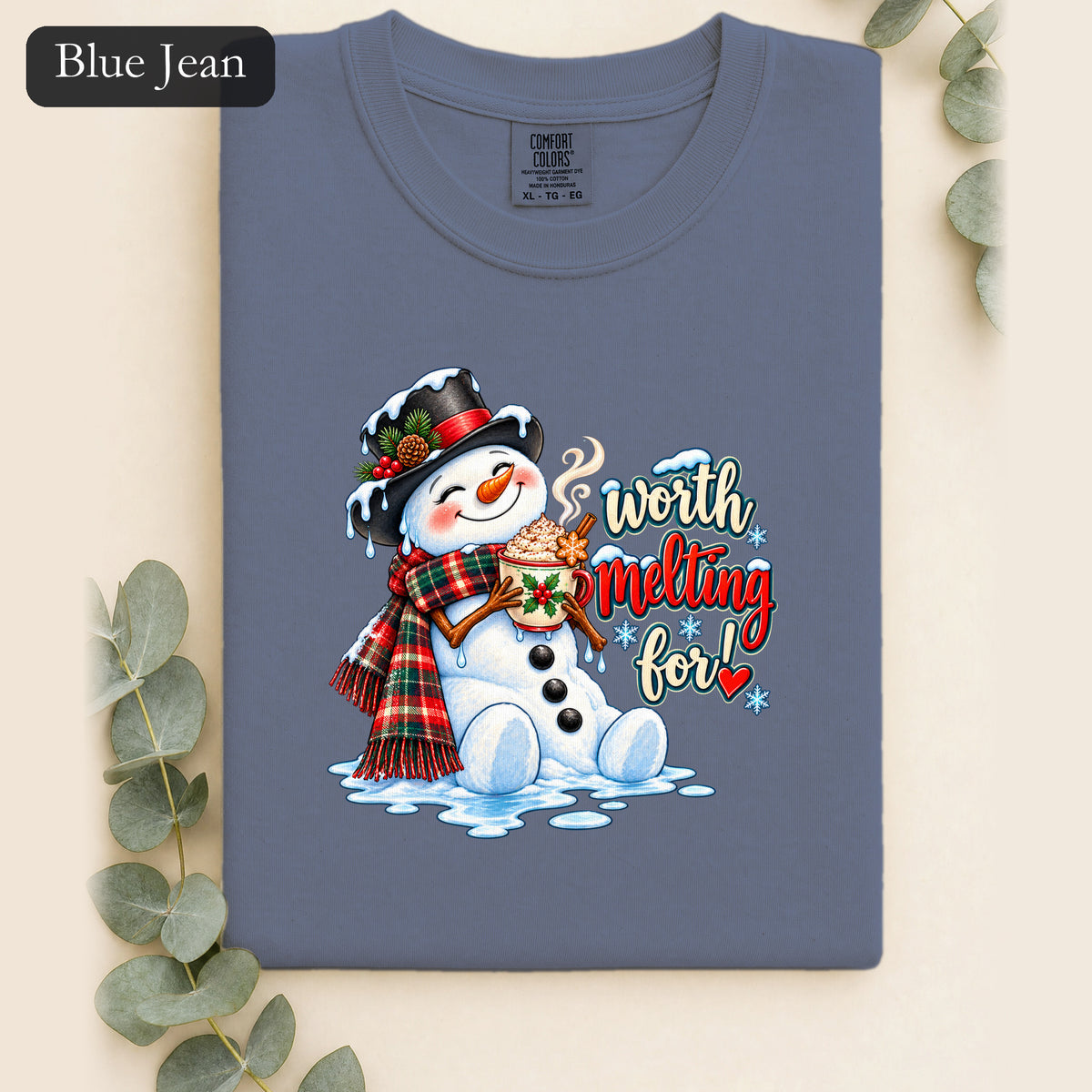Worth melting for -Snowman with with cocoa Shirt | Christmas Holiday Snowman Tee