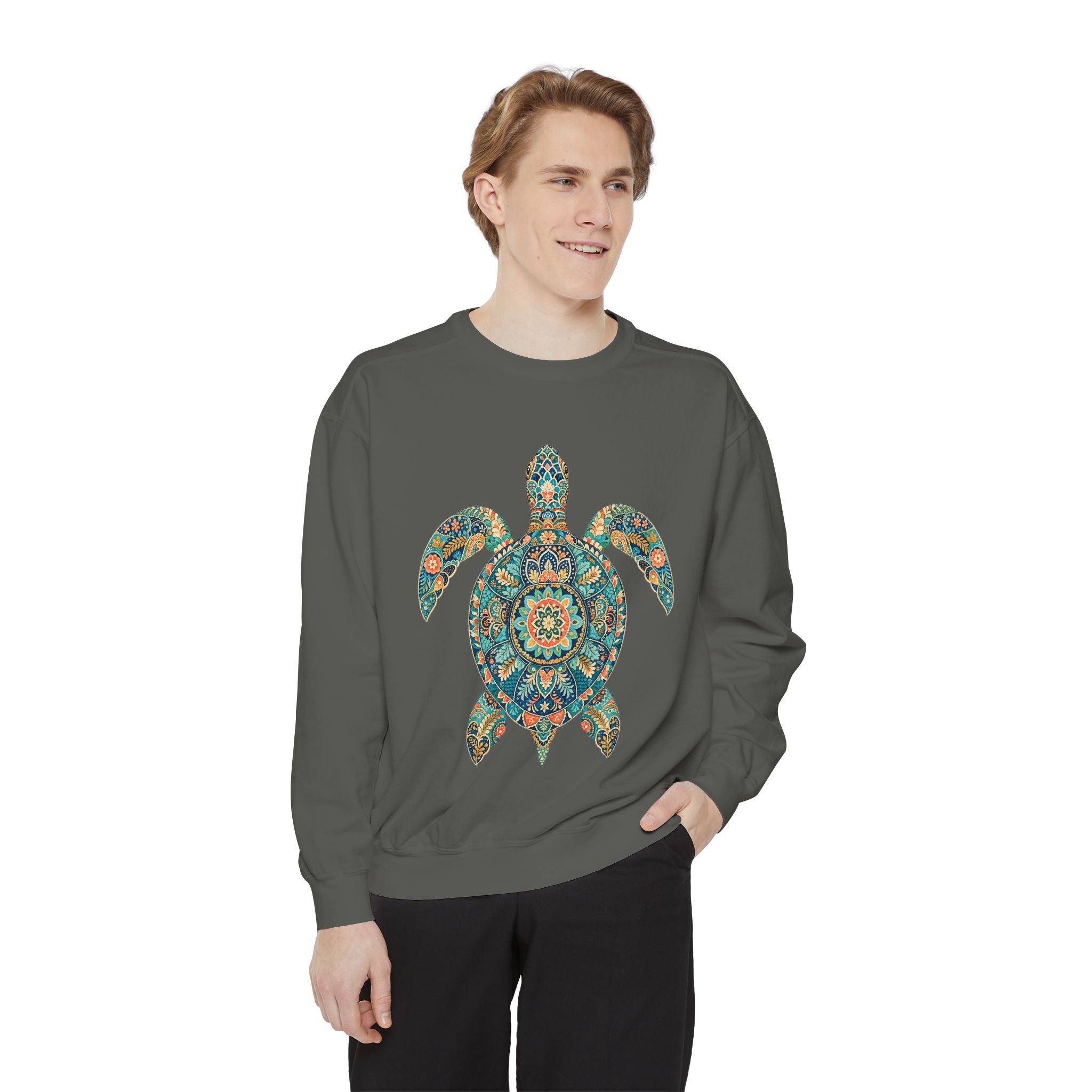Boho Sea Turtle Shirt, Folk Art Turtle Tee, Japanese Pattern Ocean Lover Gift, Vintage Floral Turtle Sweatshirt