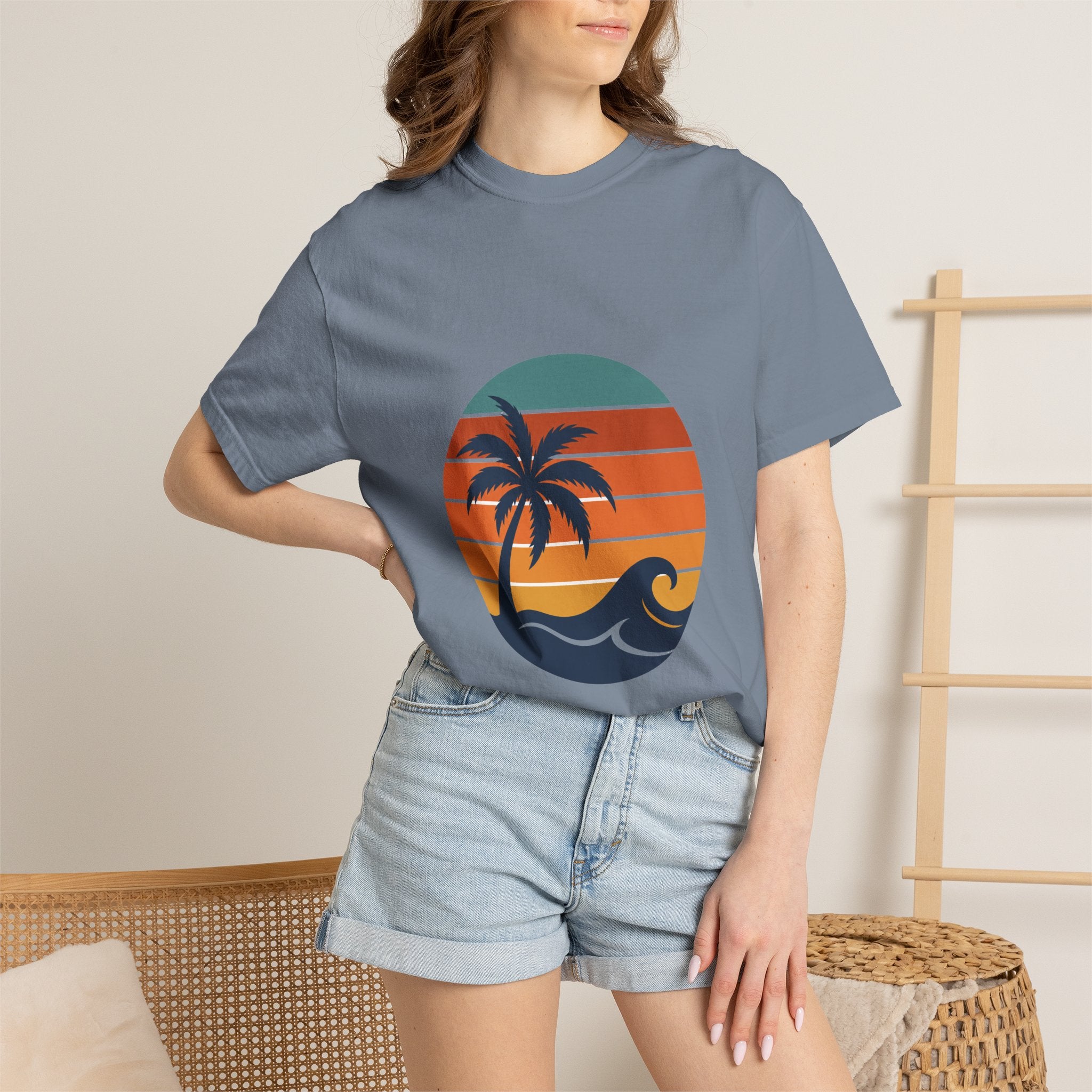 Retro Sunset Beach Shirt, Vintage Palm Tee, Ocean Surf Gift, 70s Coastal Landscape Sweatshirt