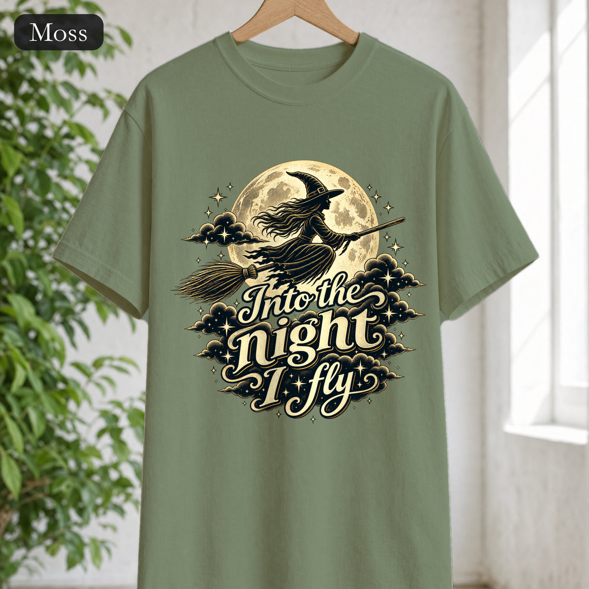 Witch Moon Shirt, Into the Night I Fly, Magical Halloween Tee, Witchy Aesthetic Gift