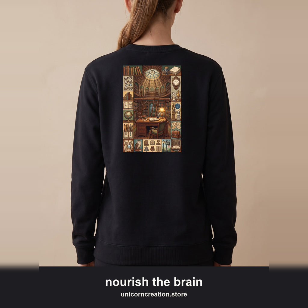 Nourish the Brain Sweatshirt, Vintage Library Poster Crewneck, Dark Academia Book Lover Sweatshirt, Librarian Reader Gift