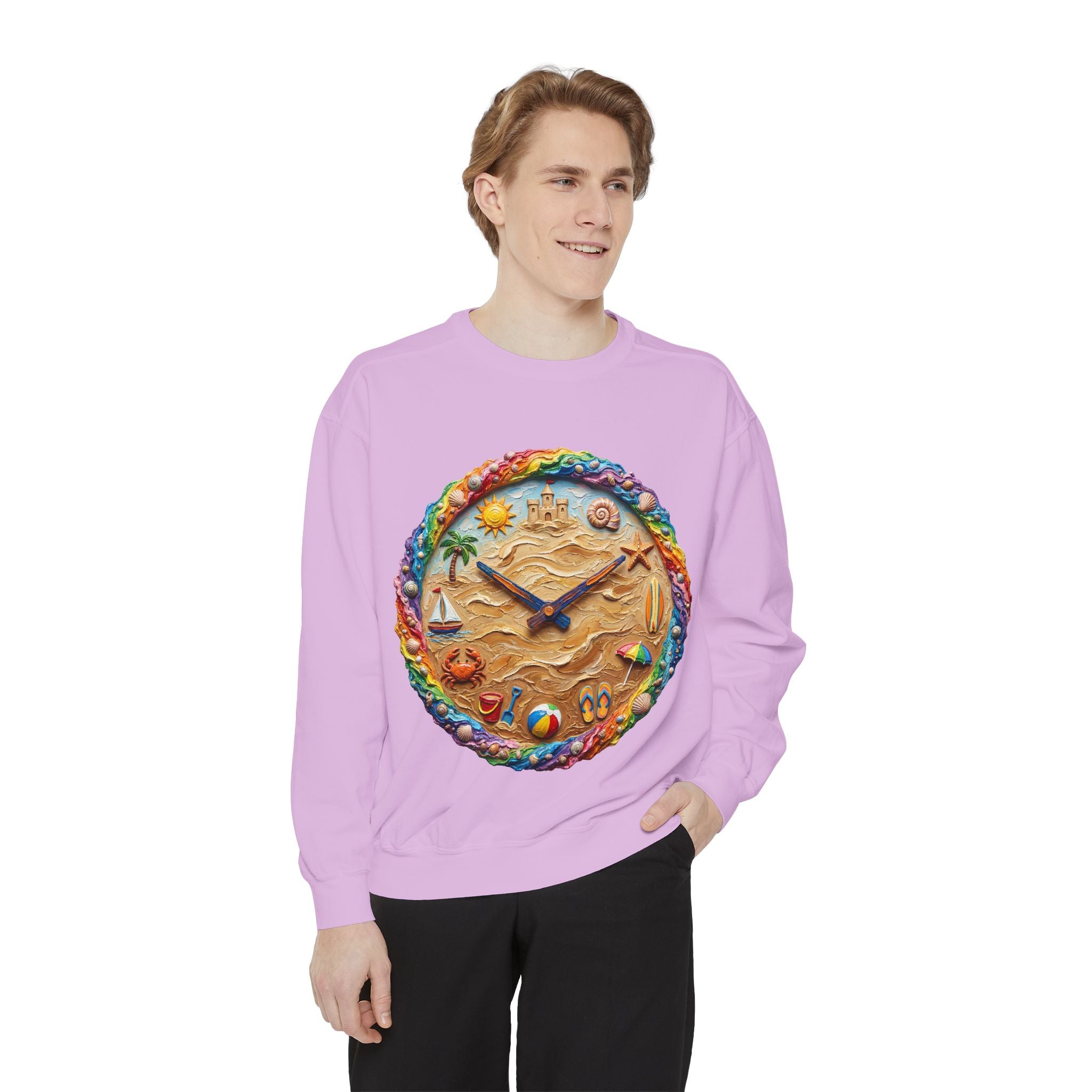 Beach Clock Shirt, Dreamy Coastal Art Tee, Surreal Beach Lover Gift, Summer Ocean Sweatshirt