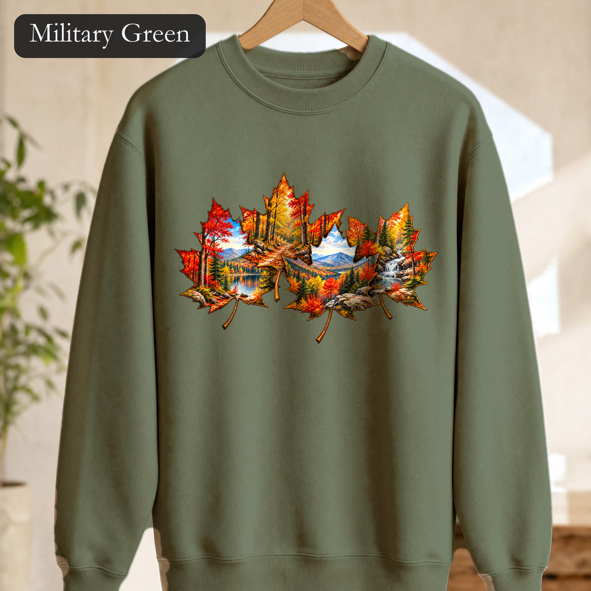 Autumn Maple Leaf Landscape Sweatshirt | Fall Forest Lake Scene