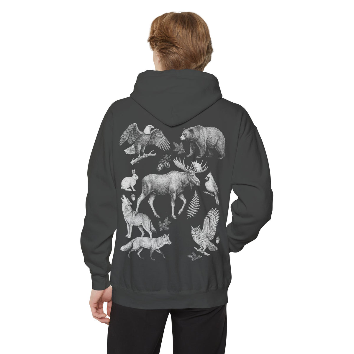 Forest Animals Graphic Hoodie — Vintage Eagle Chest Logo