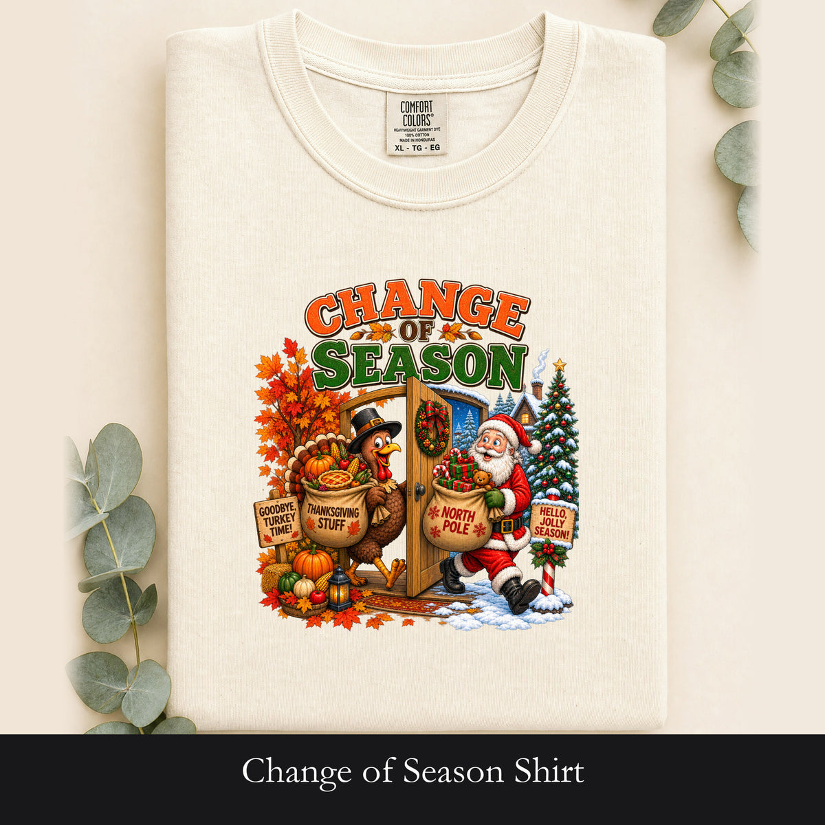 Change of Season Shirt | Fall to Winter Holiday Pumpkin Santa Design