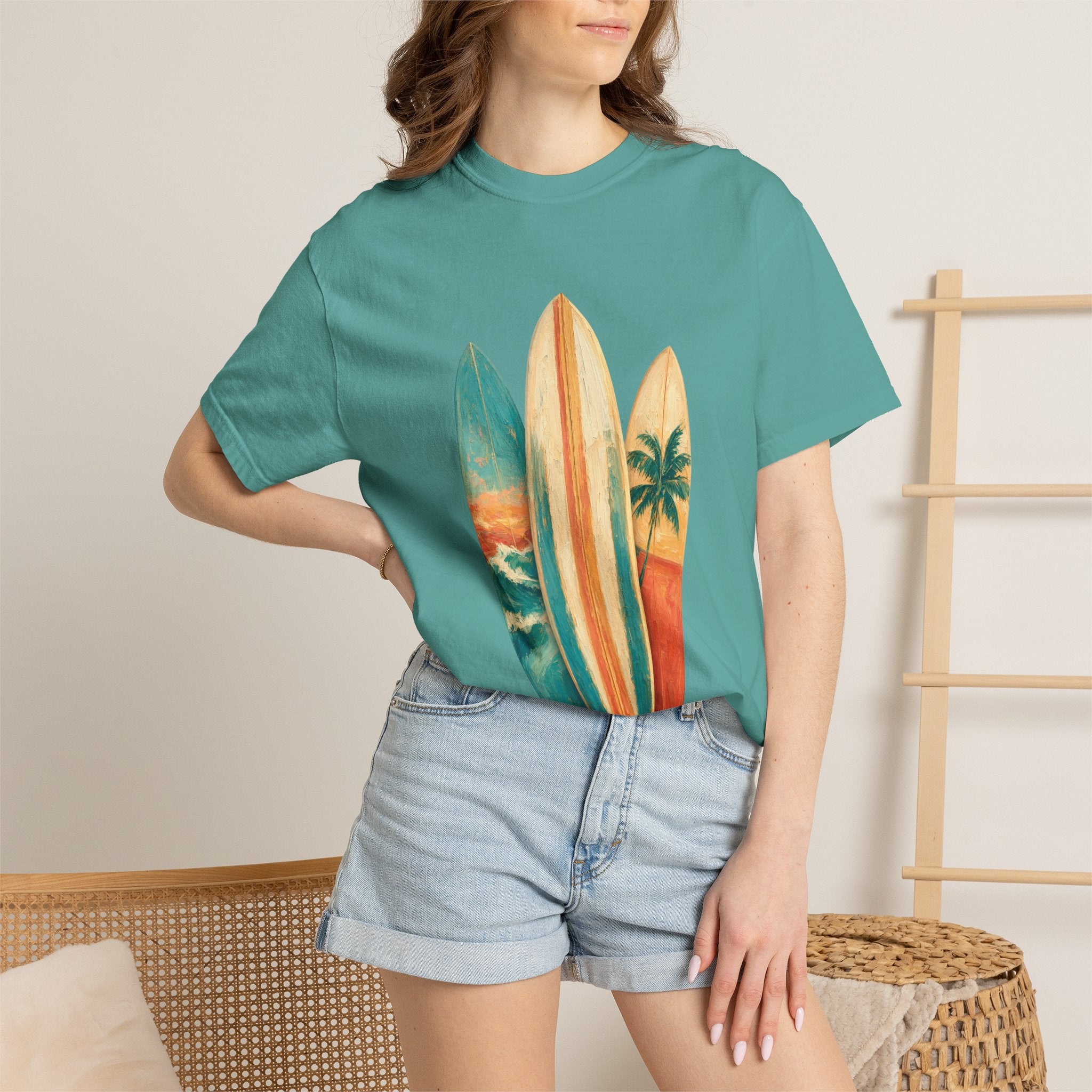 Vintage Surfboard Quarter Zip, Painterly Surf Art Pullover, Beach Coastal Surfer Gift, Summer Ocean Sweatshirt