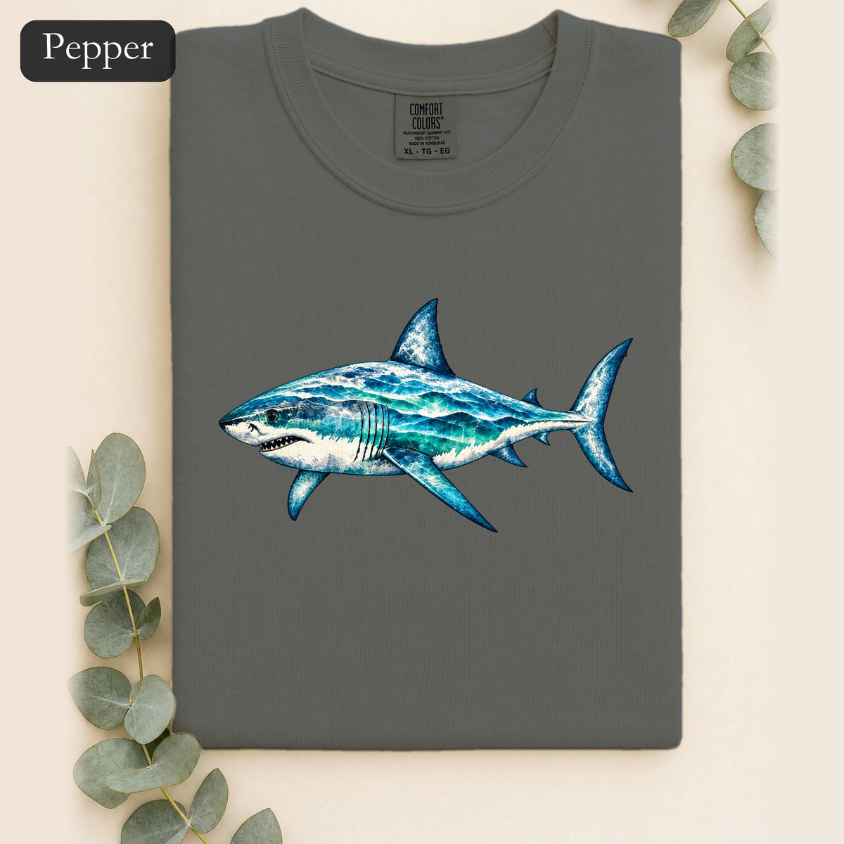 Blue Shark Illustration Shirt | Ocean Marine Art Tee