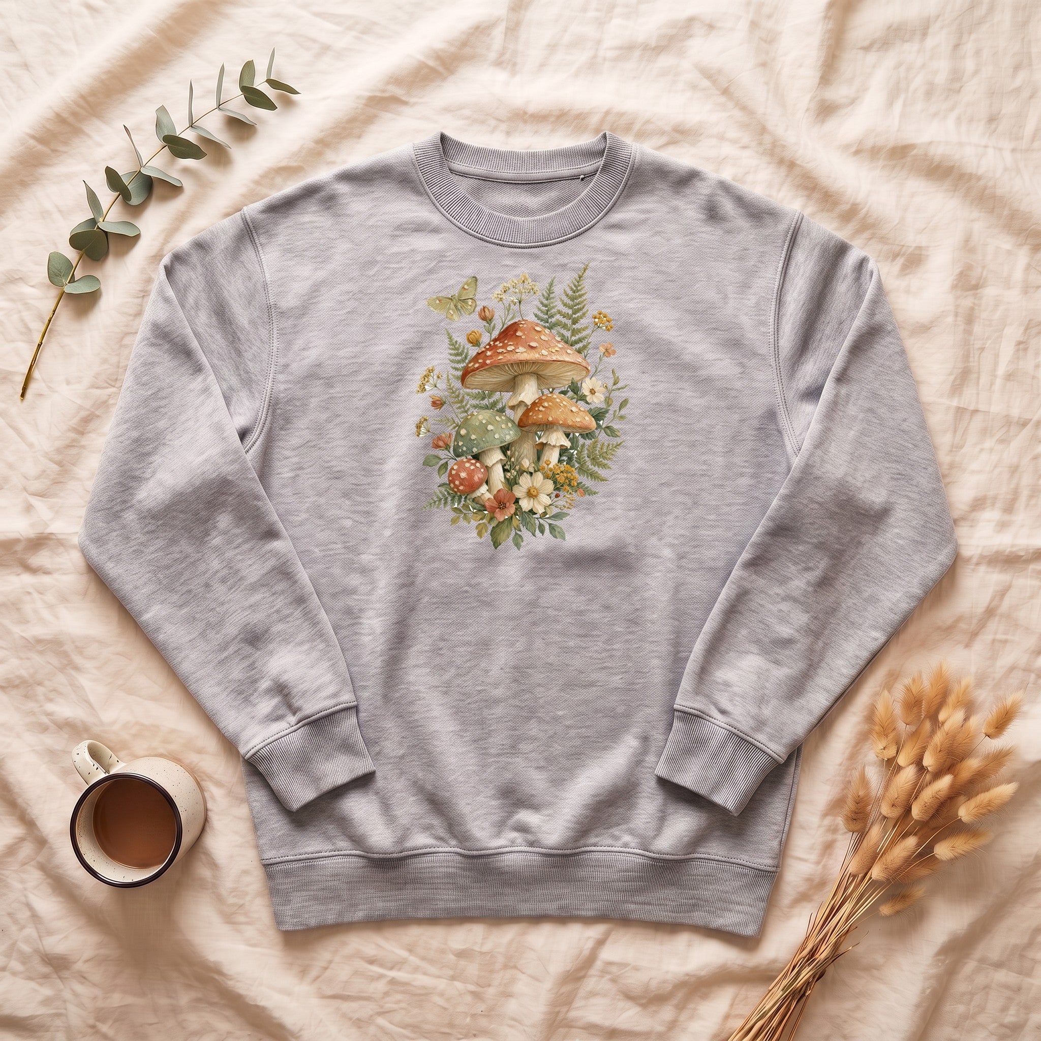 Cottagecore Mushroom Shirt, Botanical Fairycore Tee, Whimsical Nature Lover Gift, Painterly Wildflower Sweatshirt