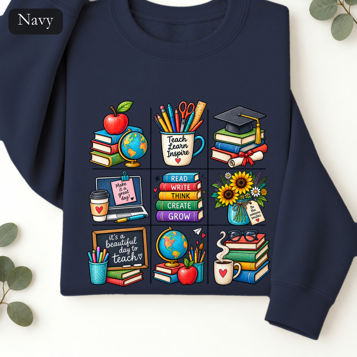 Teacher Classroom Icons Sweatshirt | Books, Globe, Apple, Chalkboard