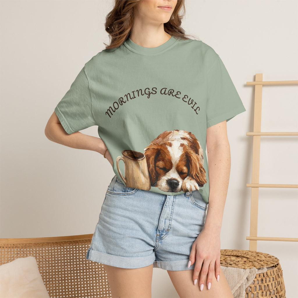 Mornings Are Evil Shirt, Funny Lazy Dog Coffee Tee, Not a Morning Person Gift, Painterly Dog Lover Sweatshirt
