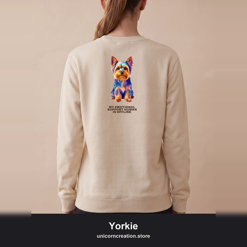 Yorkie Shirt, My Emotional Support Human Is Offline Tee, Funny Yorkshire Terrier Dog Mom Gift, Dog Lover Sweatshirt