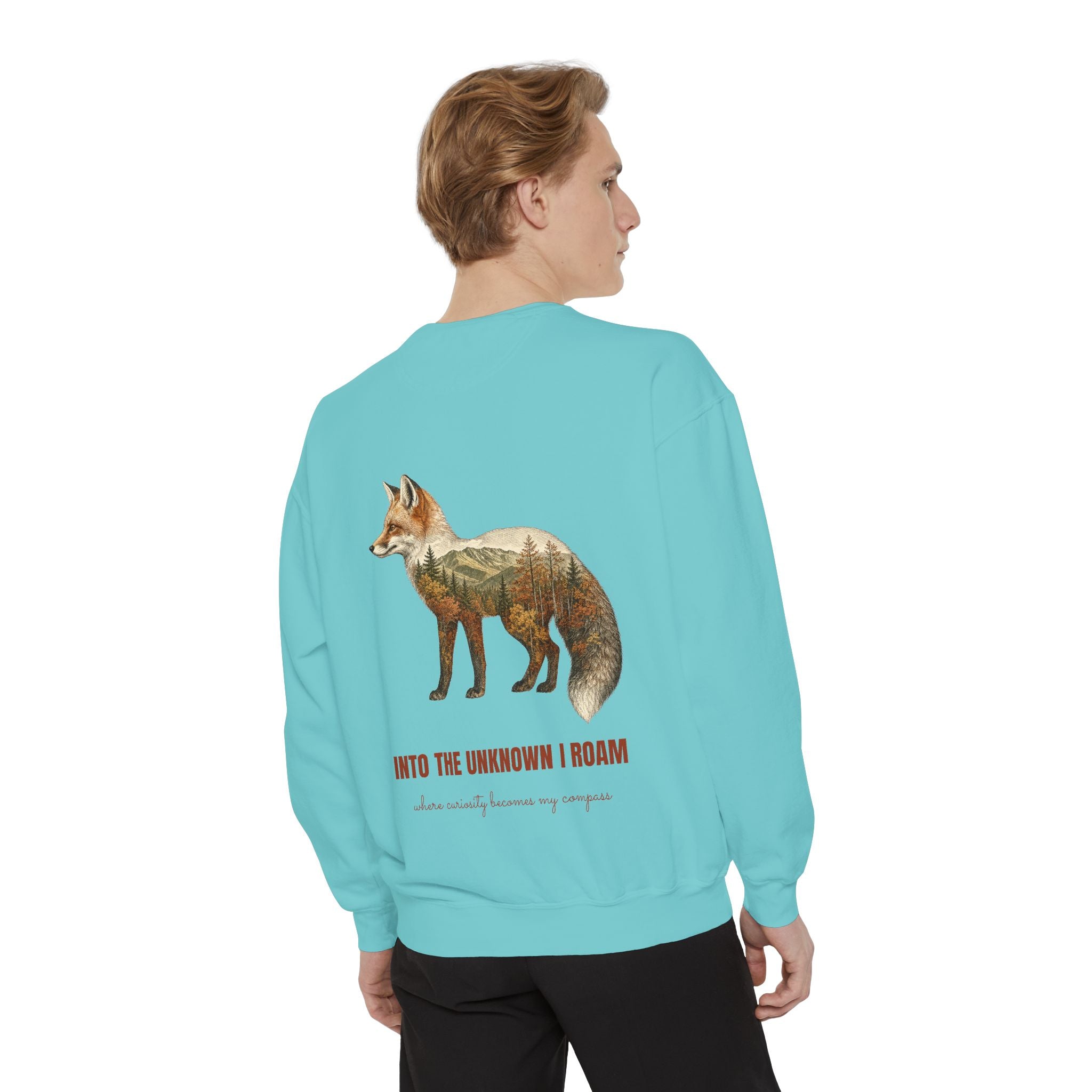 Into the Unknown I Roam Shirt, Fox Double Exposure Tee, Woodland Wanderlust Adventure Gift, Nature Hiking Sweatshirt