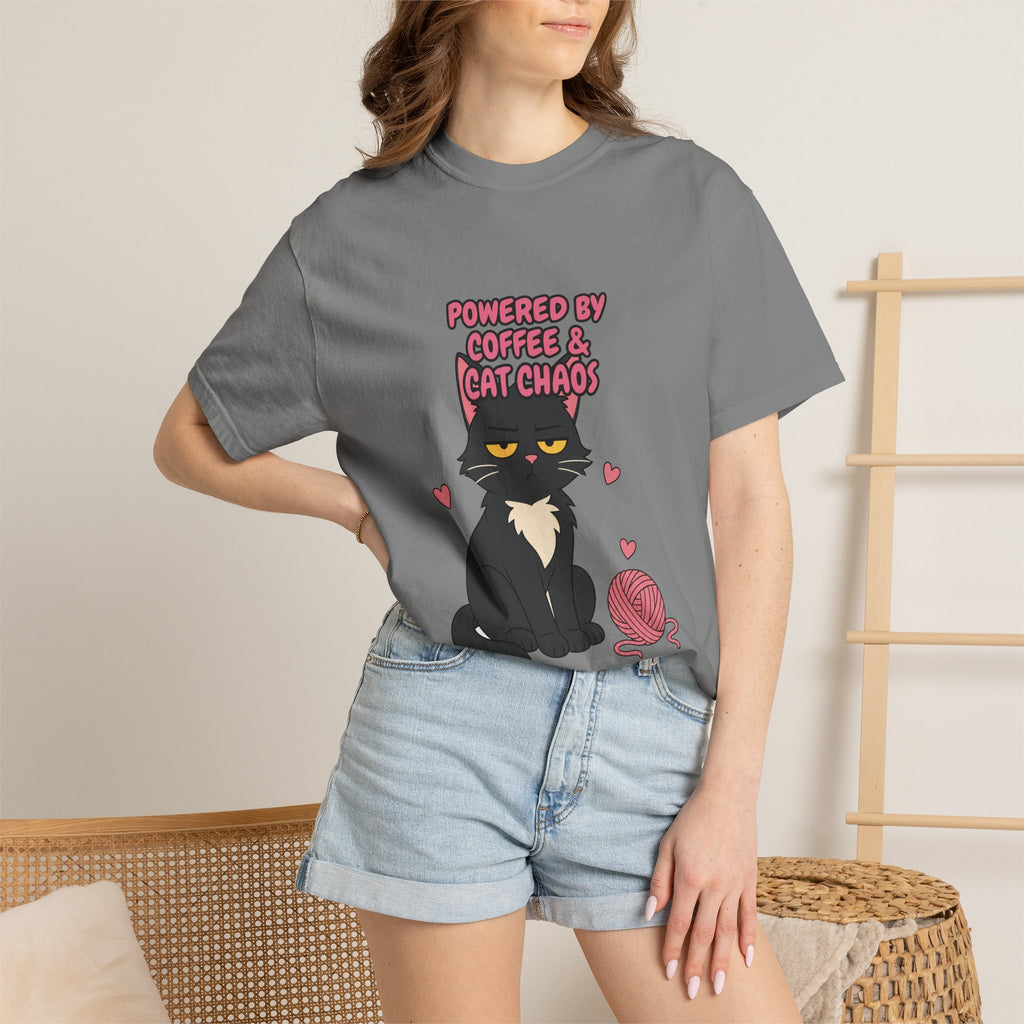 Powered By Coffee and Cat Chaos Shirt, Funny Cat Mom Coffee Tee, Cat Lover Gift, Cat Owner Sweatshirt