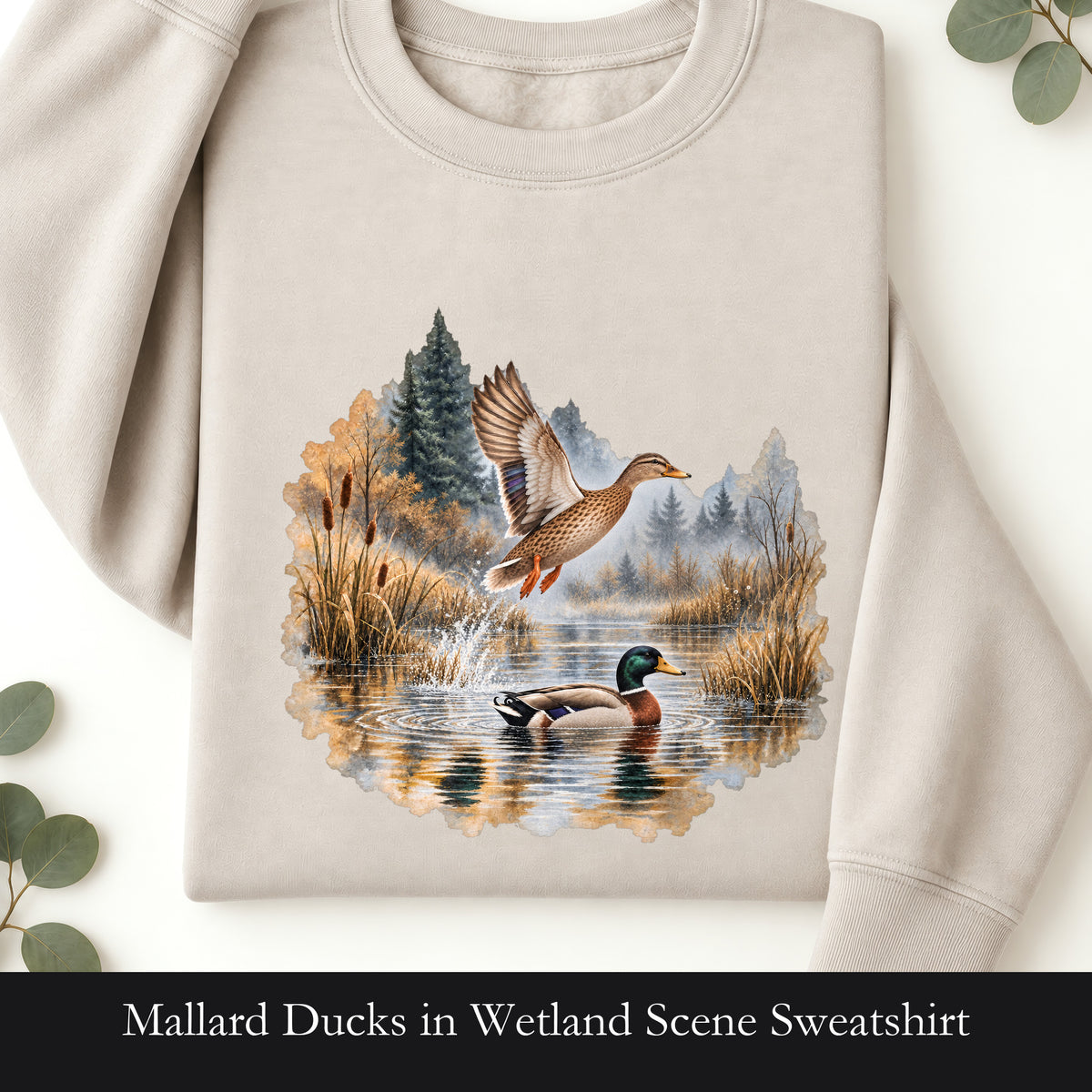 Mallard Ducks in Wetland Scene Sweatshirt | Nature Wildlife, Autumn Lake