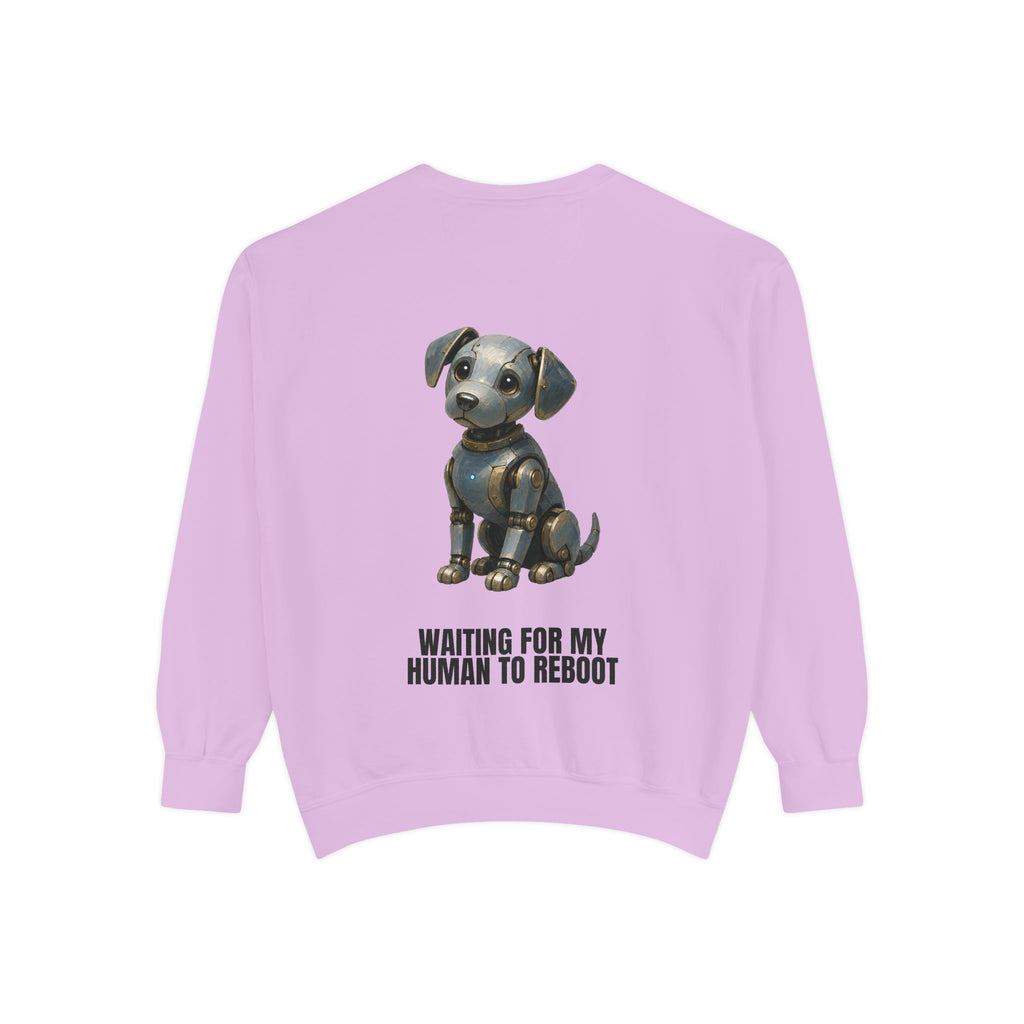 Waiting for My Human to Reboot Shirt, Funny Robot Dog Tee, Tech Programmer Gift, Sci-Fi AI Humor Sweatshirt