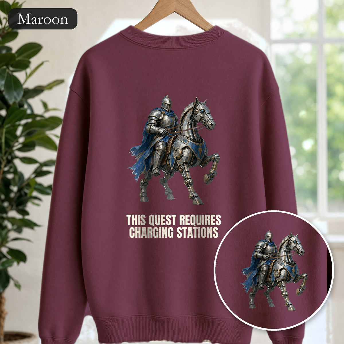 This Quest Requires Charging Stations Shirt, Knight Robot Horse Tee, Funny Gamer Tech Gift, Sci-Fi Fantasy Sweatshirt