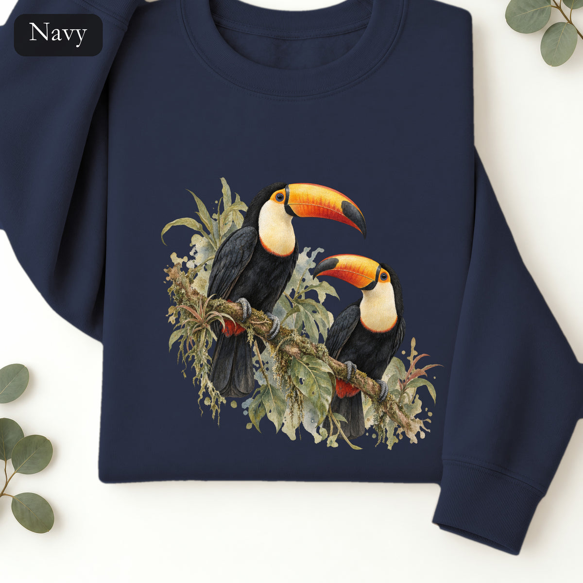 Toucan Pair Tropical Bird Crewneck Sweatshirt | Botanical Illustration