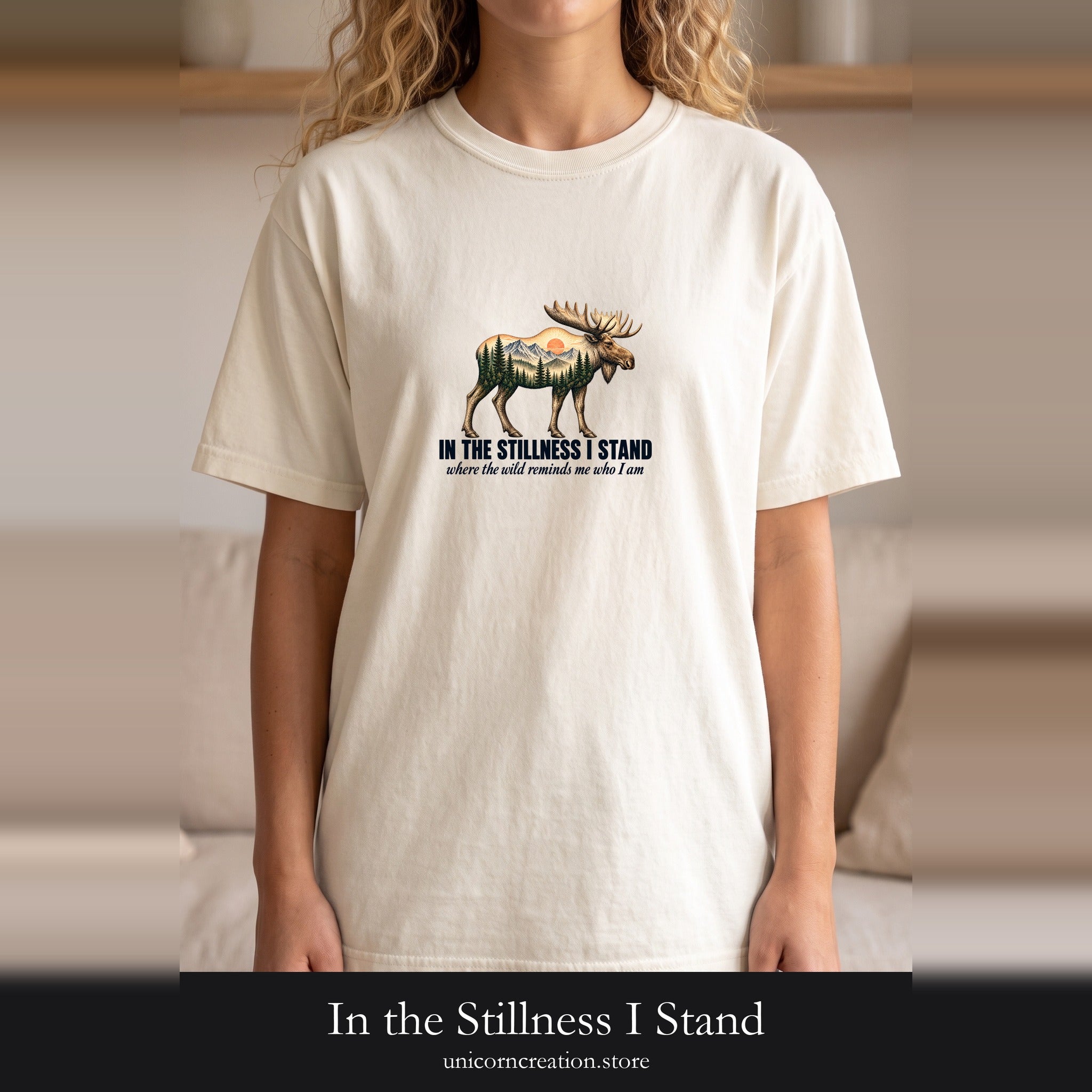 In the Stillness I Stand Shirt, Moose Double Exposure Tee, Mountain Wilderness Camping Gift, Woodland Nature Sweatshirt
