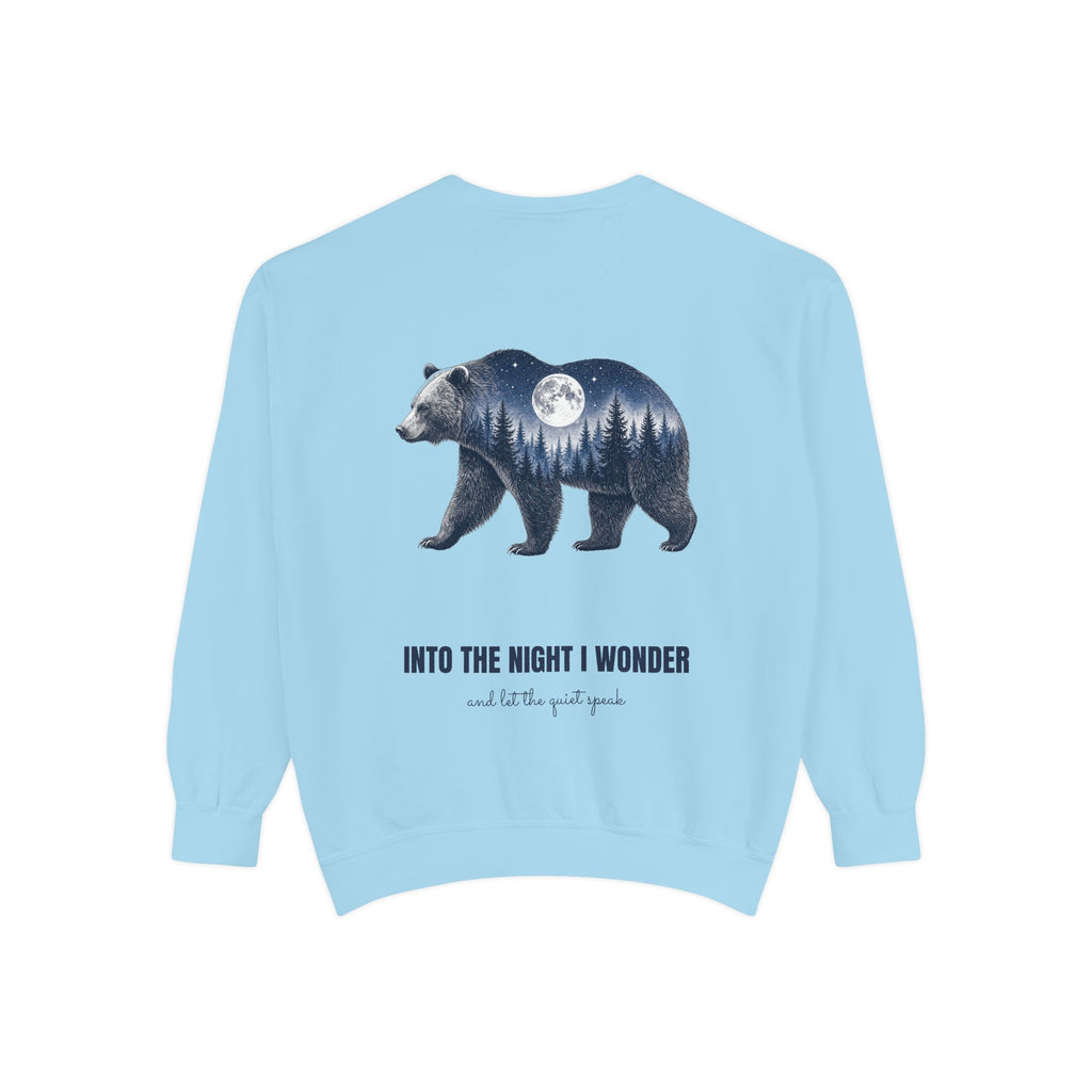 Into the Night I Wonder Shirt, Bear Double Exposure Tee, Moonlit Forest Camping Gift, Woodland Nature Sweatshirt
