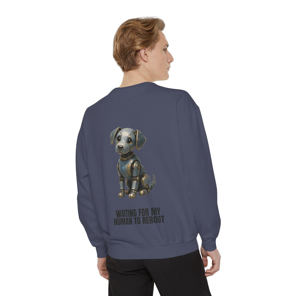Waiting for My Human to Reboot Shirt, Funny Robot Dog Tee, Tech Programmer Gift, Sci-Fi AI Humor Sweatshirt