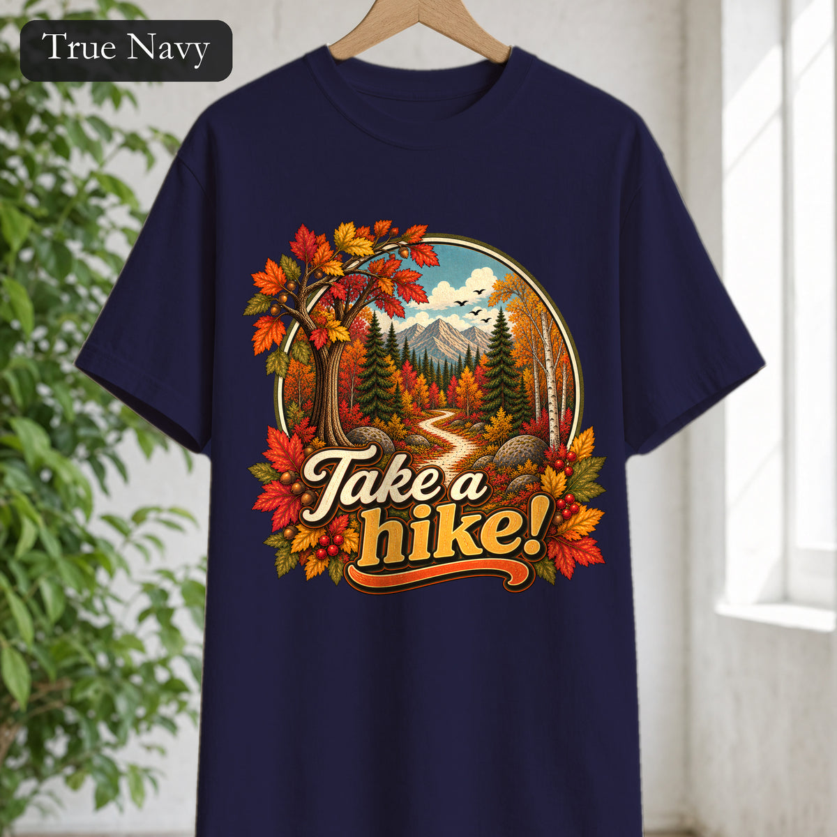Take a Hike! retro mountain scene Shirt | autumn hiking design