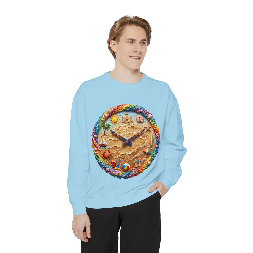 Beach Clock Shirt, Dreamy Coastal Art Tee, Surreal Beach Lover Gift, Summer Ocean Sweatshirt