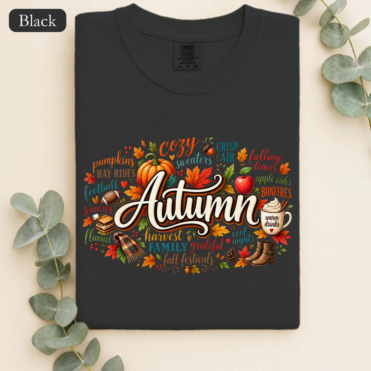 Autumn lettering collage Shirt | Fall pumpkin leaves cider cozy harvest