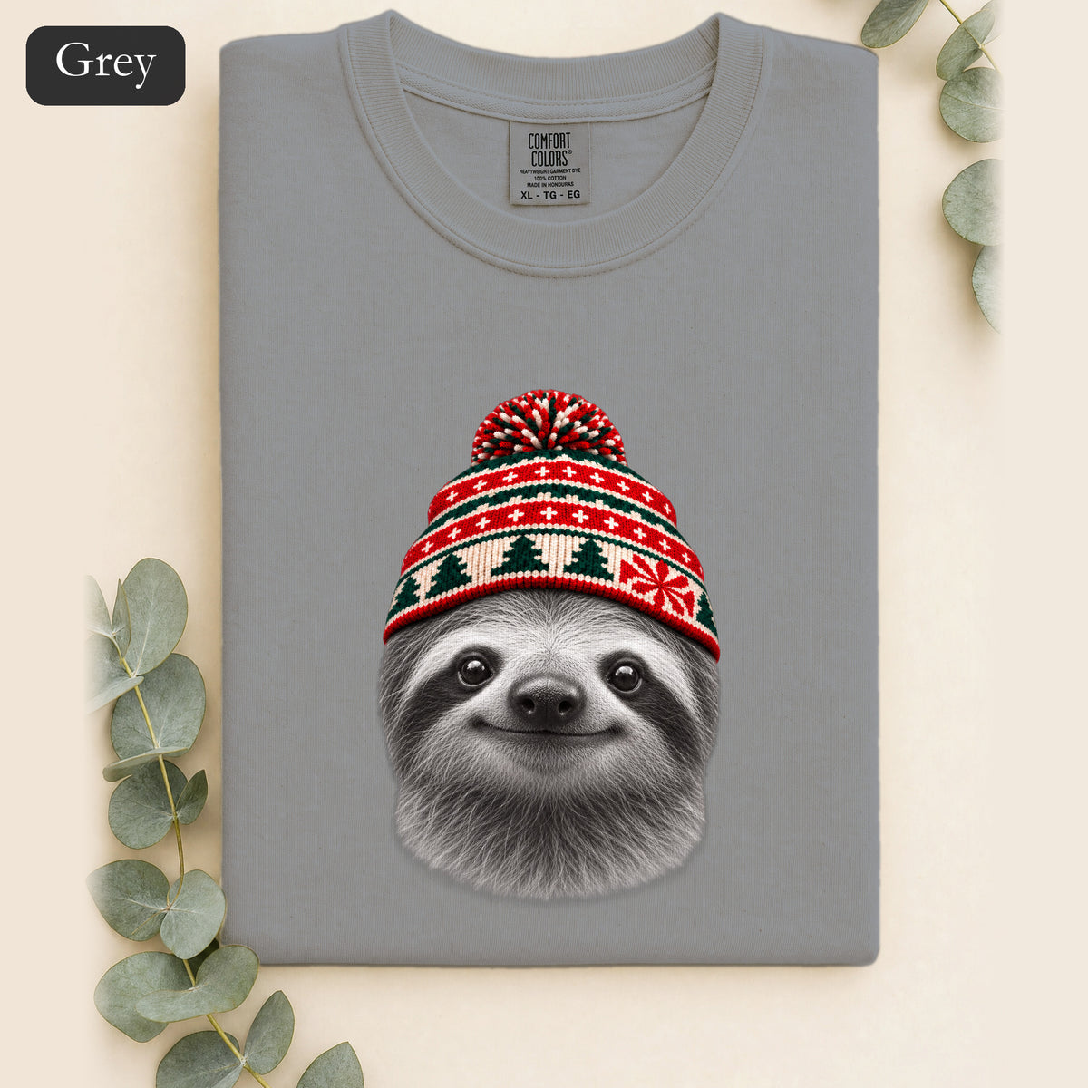 Sloth Wearing Christmas Knit Beanie | Cozy Winter Animal Tee