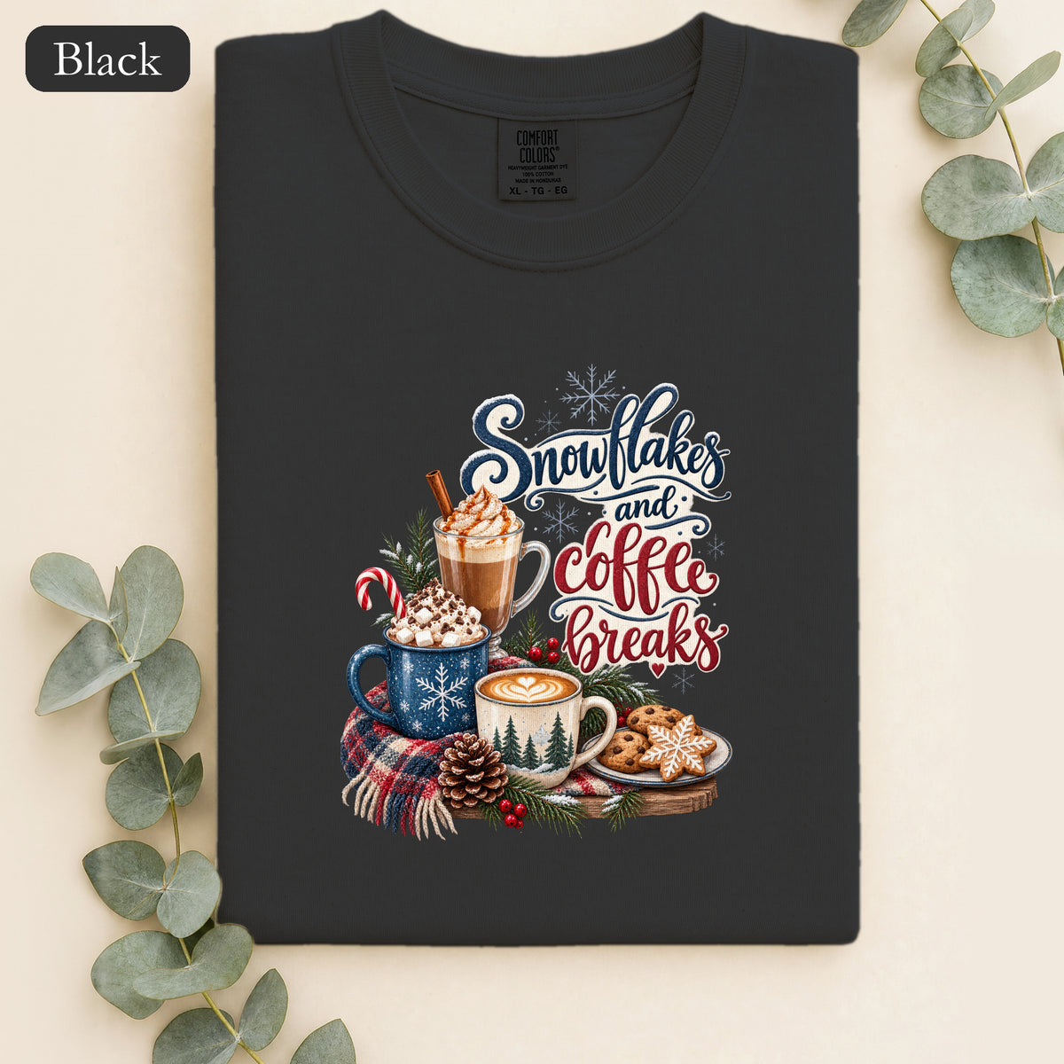 Snowflakes and Coffee Break Shirt | Winter Hot Cocoa Mug Design