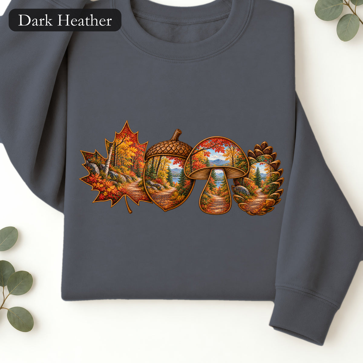 Autumn Lake Scene on Maple Leaves Sweatshirt | Fall Landscape Crewneck