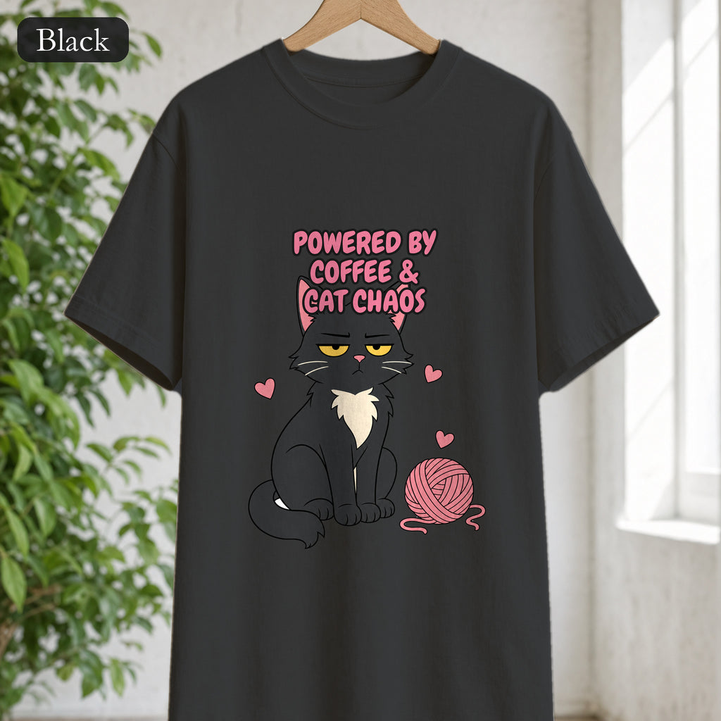 Powered By Coffee and Cat Chaos Shirt, Funny Cat Mom Coffee Tee, Cat Lover Gift, Cat Owner Sweatshirt