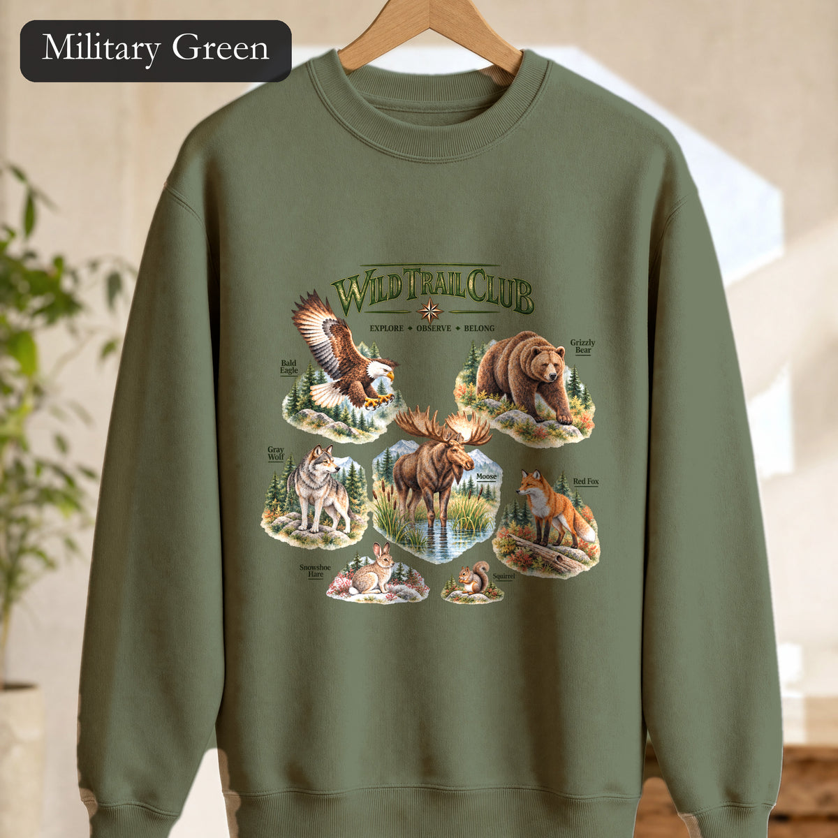 Wild Trail Club Sweatshirt, Woodland Animals Crewneck, Walk Steady Go Far, Hiking Nature Lover Gift