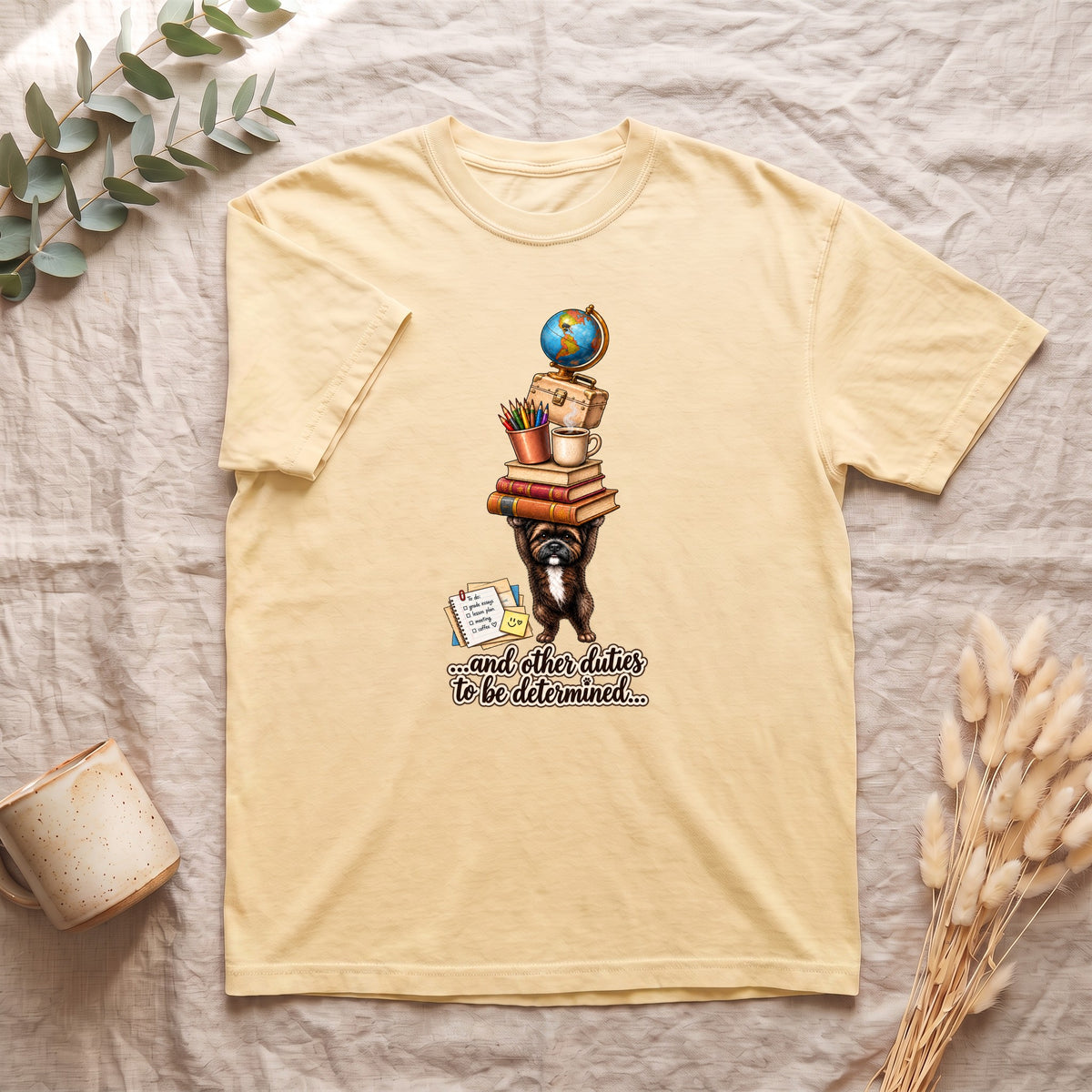 Overworked Assistant | Shirt, stacked books globe reading design