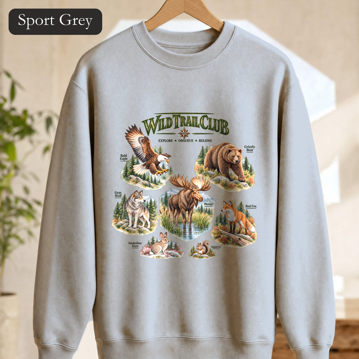 Wild Trail Club Sweatshirt, Woodland Animals Crewneck, Walk Steady Go Far, Hiking Nature Lover Gift