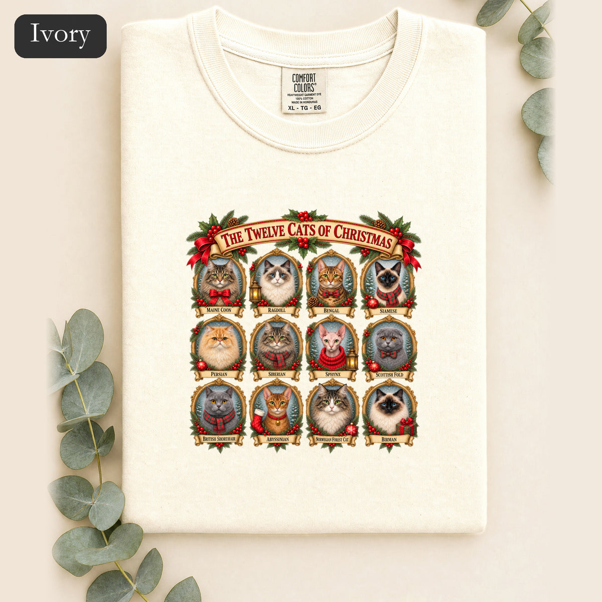 The Twelve Cats of Christmas shirt | holiday cat portrait collage
