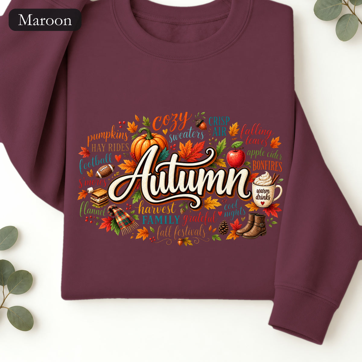 Autumn lettering collage Sweatshirt | Fall pumpkin leaves cider cozy harvest