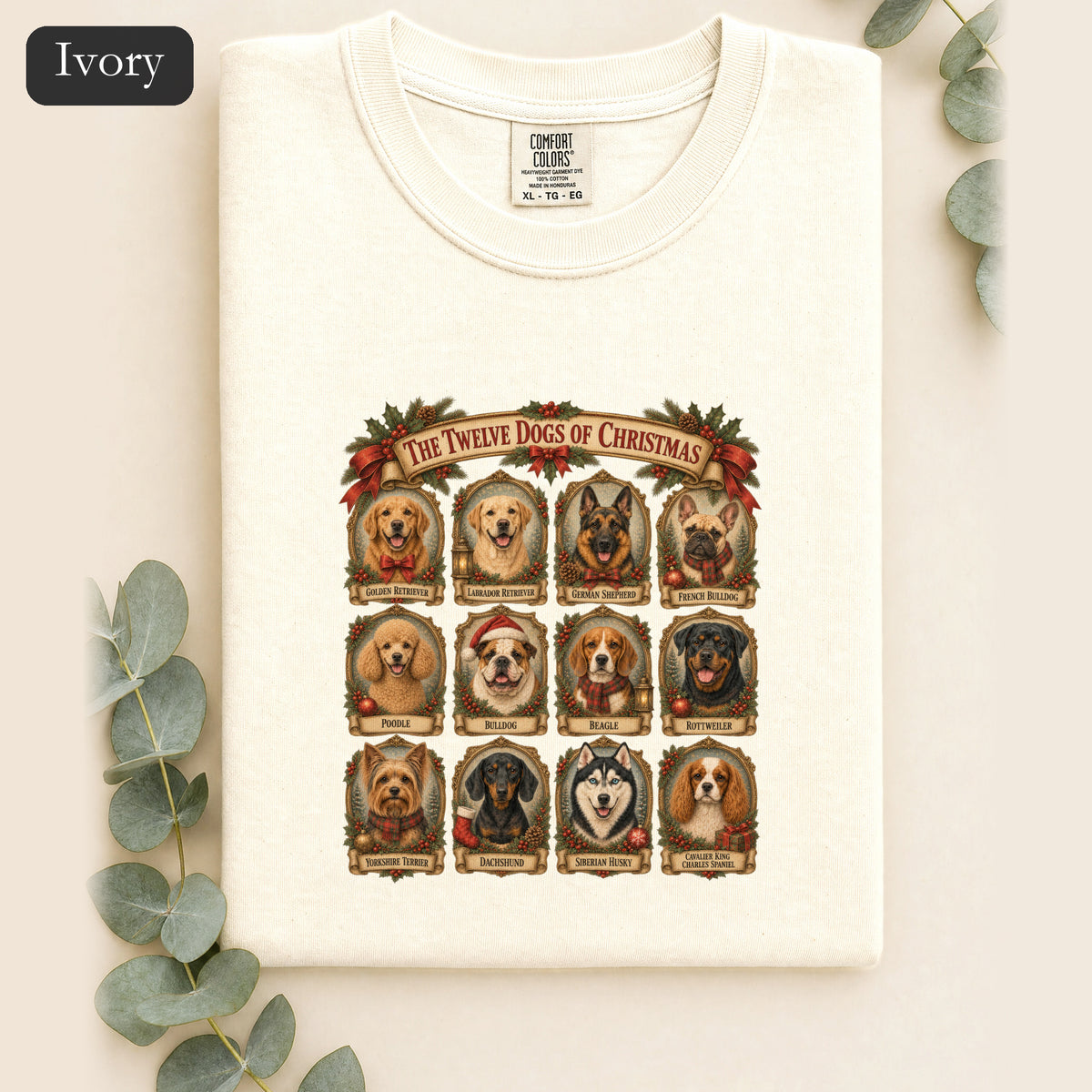 Twelve Dogs of Christmas Shirt | Vintage Dog Portraits Holiday