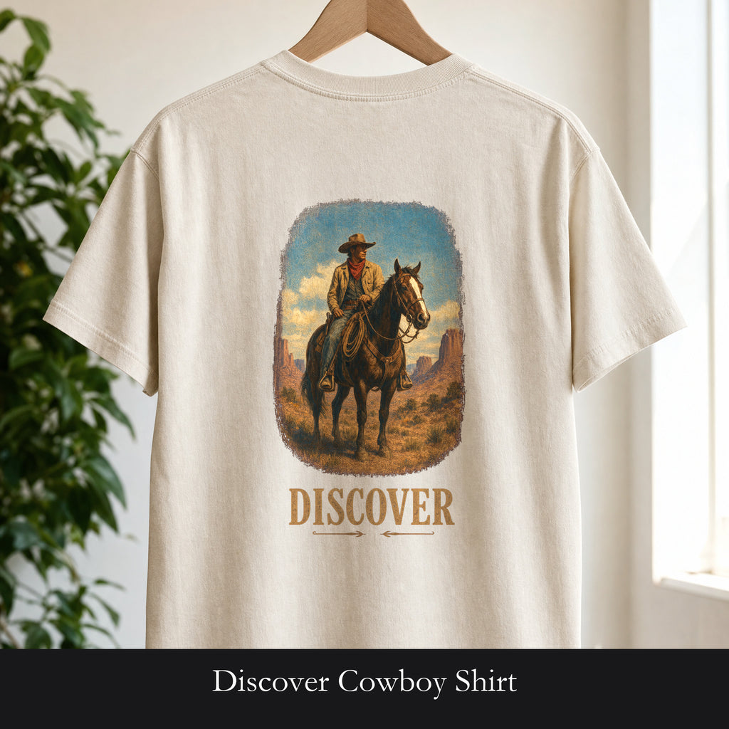 Discover Cowboy Shirt, Vintage Western Horse Tee, Desert Rodeo Tee, Sheriff Star Cowboy Gift