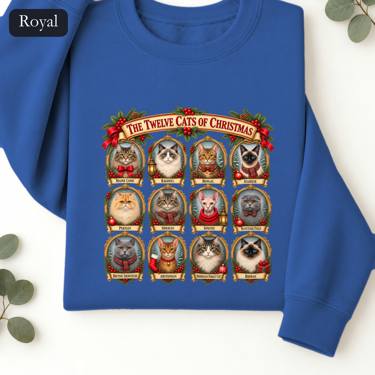 The Twelve Cats of Christmas sweatshirt | holiday cat portrait collage