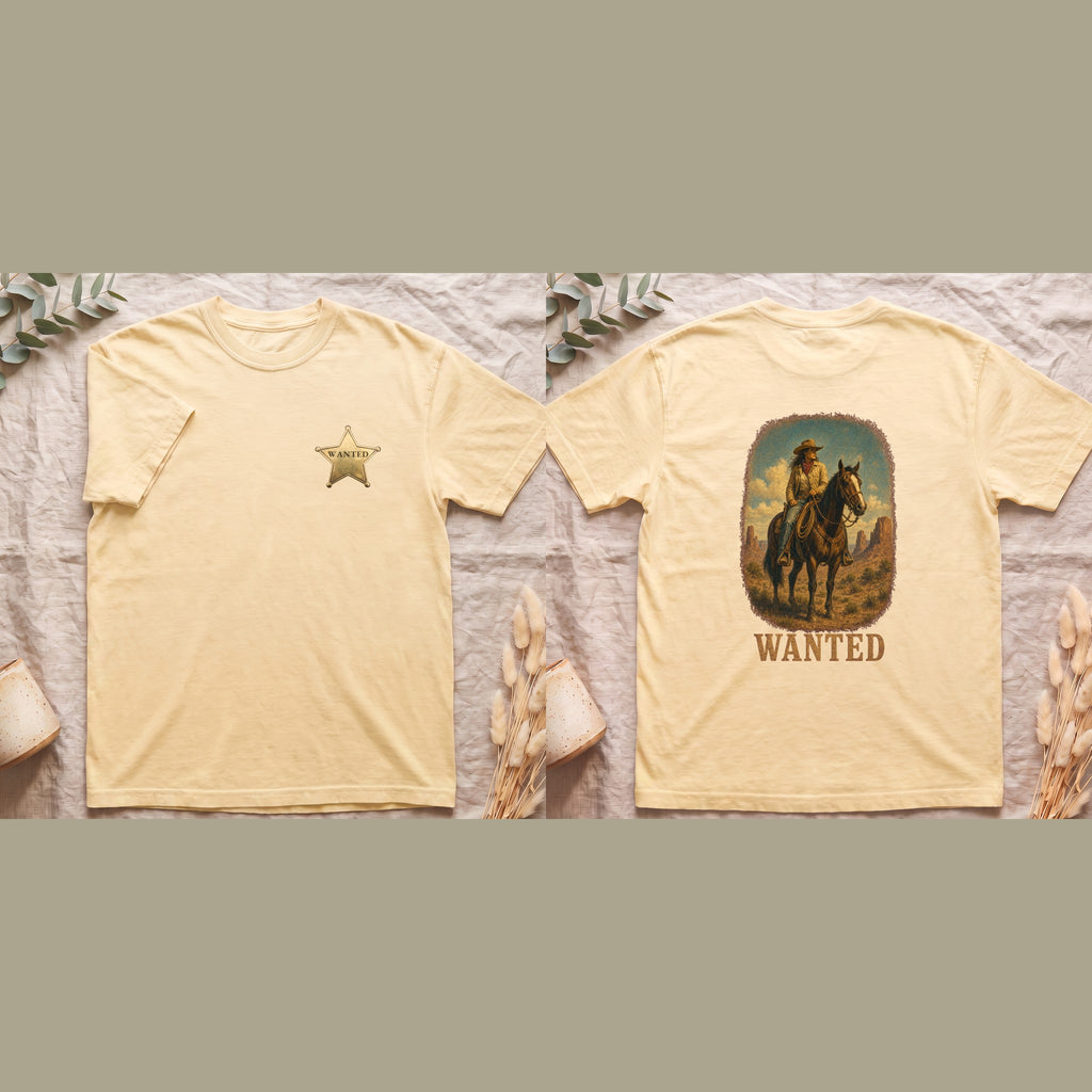 Wanted Cowgirl Shirt, Vintage Western Wanted Poster Tee, Desert Outlaw Tee, Sheriff Star Cowgirl Gift