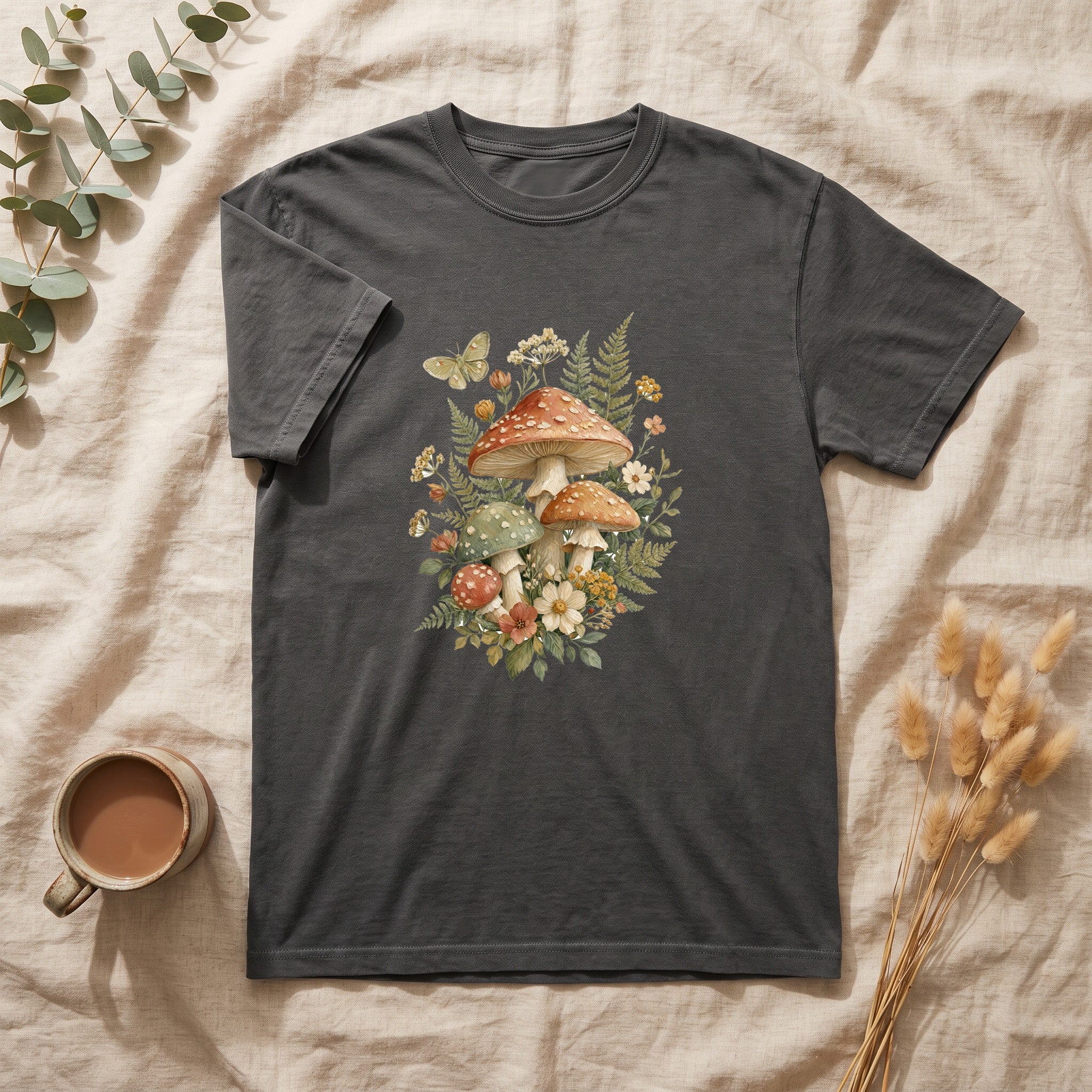 Cottagecore Mushroom Shirt, Botanical Fairycore Tee, Whimsical Nature Lover Gift, Painterly Wildflower Sweatshirt