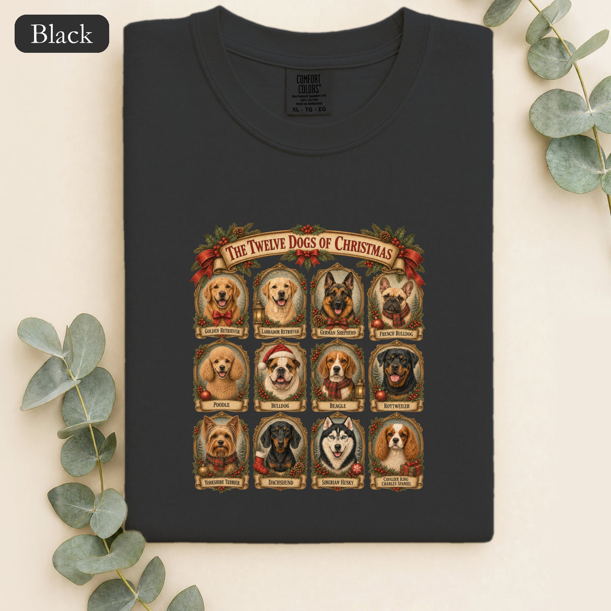Twelve Dogs of Christmas Shirt | Vintage Dog Portraits Holiday