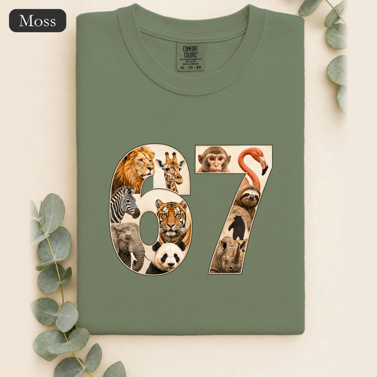 67 Zoo Animals Shirt, Funny 67 Meme Tee, Trendy Animal Number Gift, Giraffe Elephant Lion Sweatshirt