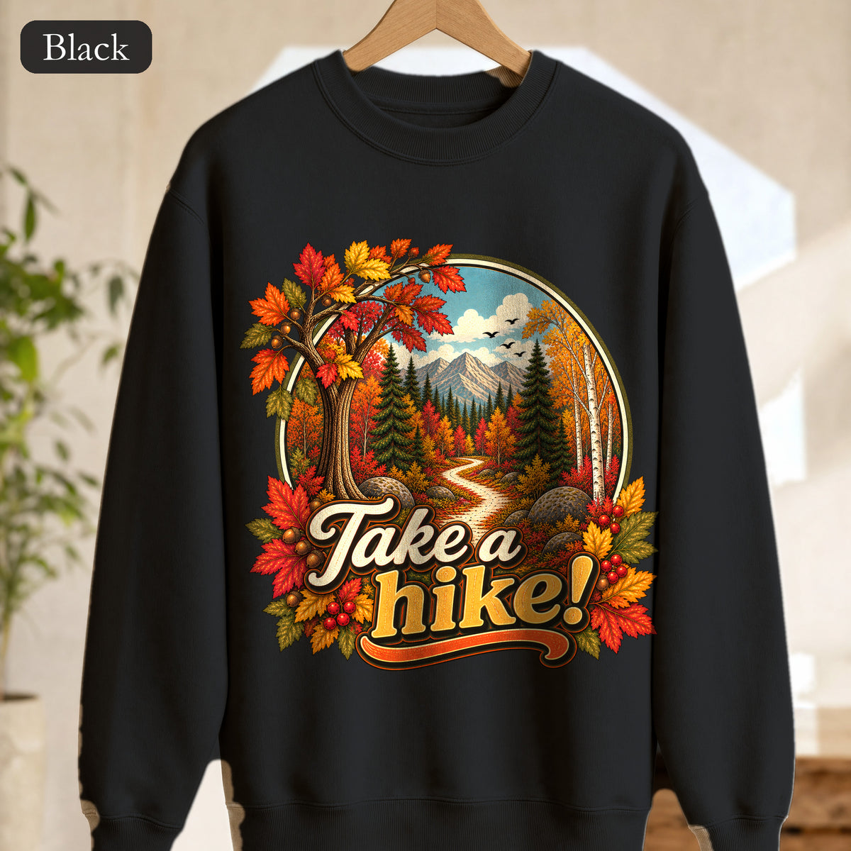 Take a Hike! retro mountain scene Crewneck Sweatshirt | autumn hiking design